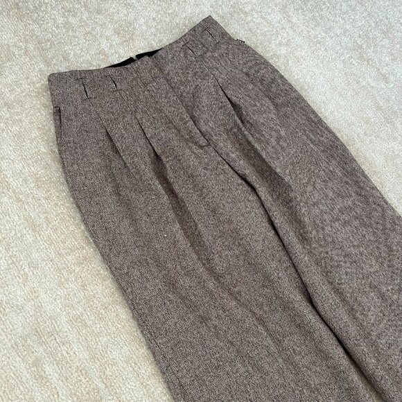 House of Foxy Wool Herringbone Wide Leg Pleated Trousers Pants UK 10 US 6 - Picture 3 of 11
